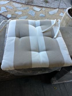 Pottery Barn Tufted Chair Cushion White and Tan Stripe