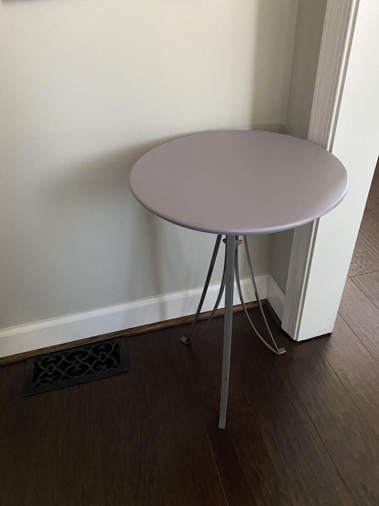 Solid Wood Side Table Plant Stand With Metal Legs Hand Painted In Lavender Color