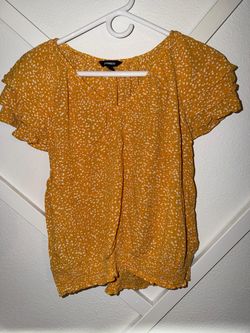 Express Mustard Yellow Spotted Ruffle Blouse