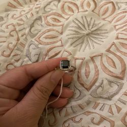 Real 925 Sterling Silver Black Natural Gemstone Ring Size 8
