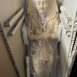 Very Unique  3’ Egyptian Pharoah Wooden Statue