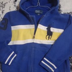 Polo By Ralph Lauren's 4T  Boy Blue/Yellow  Cotton W  The BIG logo Long Sleeve  W Zipper Sweather Classic Hoodie/jacket Coat Like New