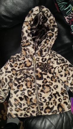 Pistachio Baby Jackets Girls Faux Fur Jacket With Animal Print  12 months