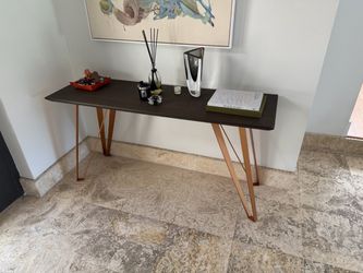 Modern Console Table Dark Top Rose Gold Legs