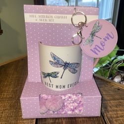 Mothers Day Mug Mirror Keychain Charm & Socks Gift Set