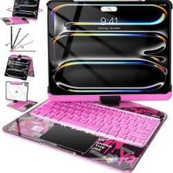 Intermerge iPad Pro 11-inch (M4, 2024) Transparent Keyboard Case, 360° Rotating Multi-Touch Trackpad, 7-Color Backlit Keyboard, Pencil Holder, Type-C 