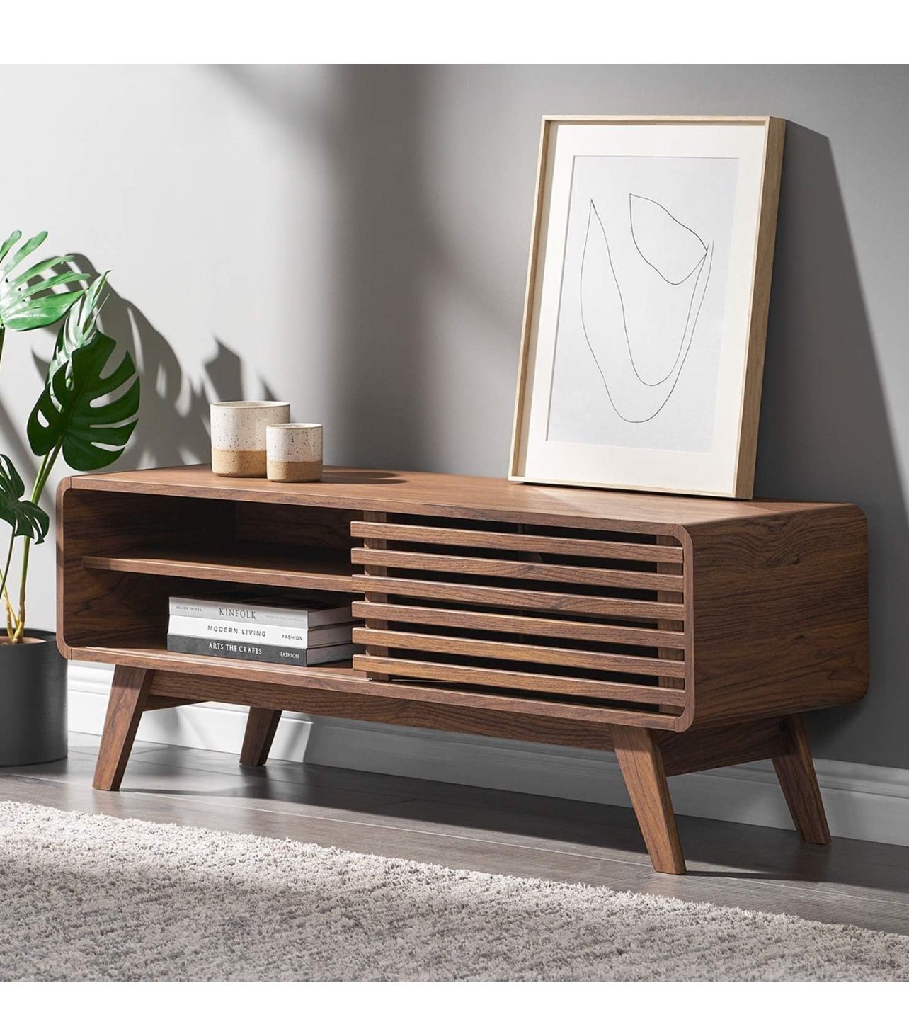 2003  Ensley TV Stand, Mid Century Modern TV Stand for 55/60/65 inch TV, Farmhouse TV Stand, Entertainment Center with Storage, TV and Media Consol fo