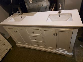 60" quart double sink w cabinet