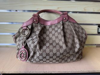 Gucci Sukey Medium Tote GG Canvas Pink Leather Trim GG Charm Italy Handbag