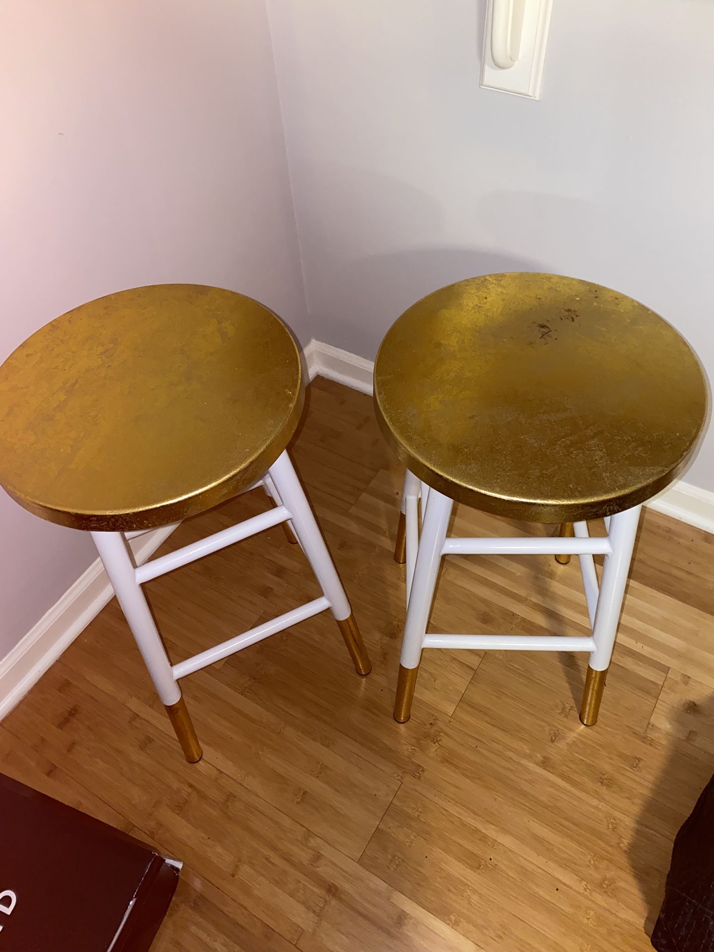 Set Of White And Gold Bar Stools