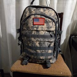 Backpack Light Gray And Tan Durable Tactical Multi-pocket Large USA Flag 