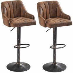 Swivel Adjustable Bar Stools 22.1 in. Brown Low Back Metal Bar Stools Counter Stools Faux Leather Bar Chairs Set of 2