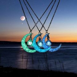 Crescent moon with orb Luminous necklace Jewelry gift moon stars boho w/gift box!