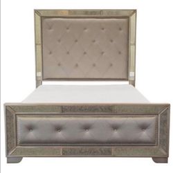Z GALLERIE TUFFED/MIRRORED BED FRAME