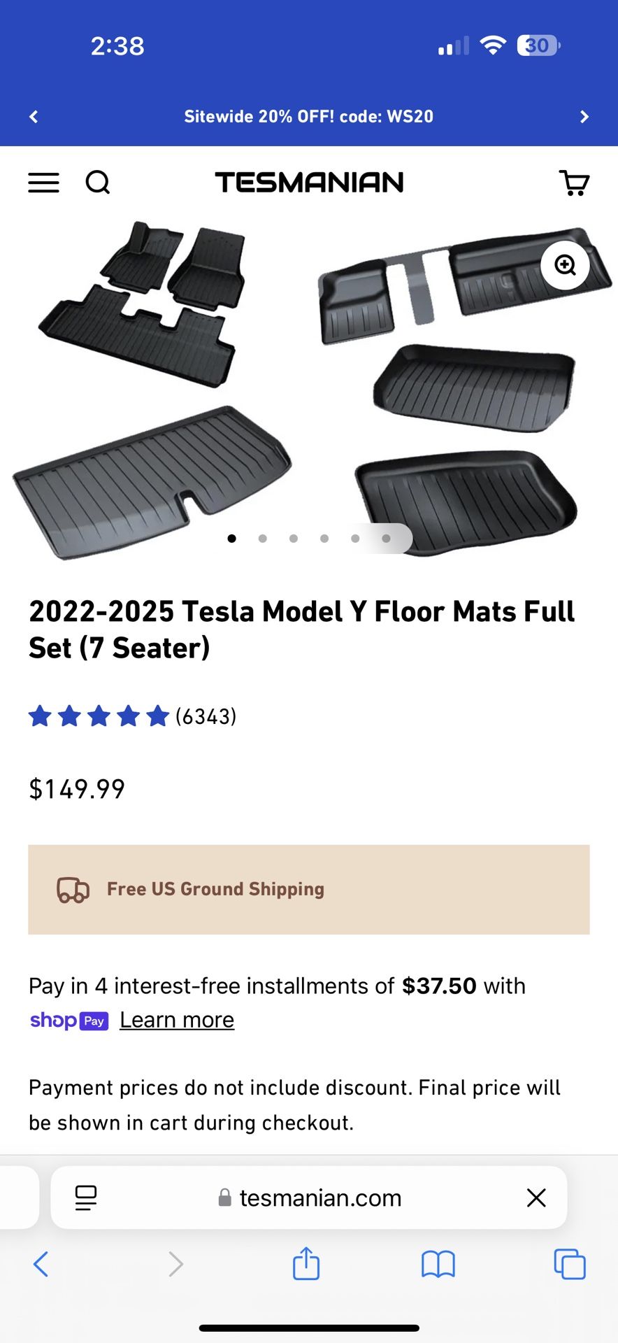 Tesla Model Y Floor Mats Full Set 7 Seater