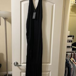 Brand New Inc Long Sleeveless Dress With Fringed Bottom 