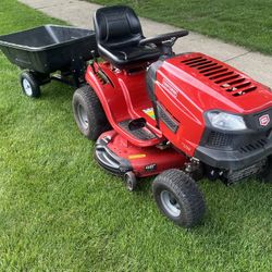Mulching Riding Lawn Mower With Yard Cart 