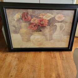 Large Framed Picture - Flowers in Pots  