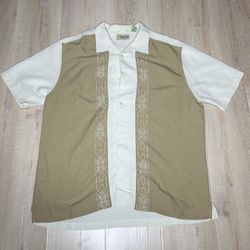 Cubavera Men's XL Heritage Fit Tan Golf Print Short Sleeve Button Up Camp Shirt