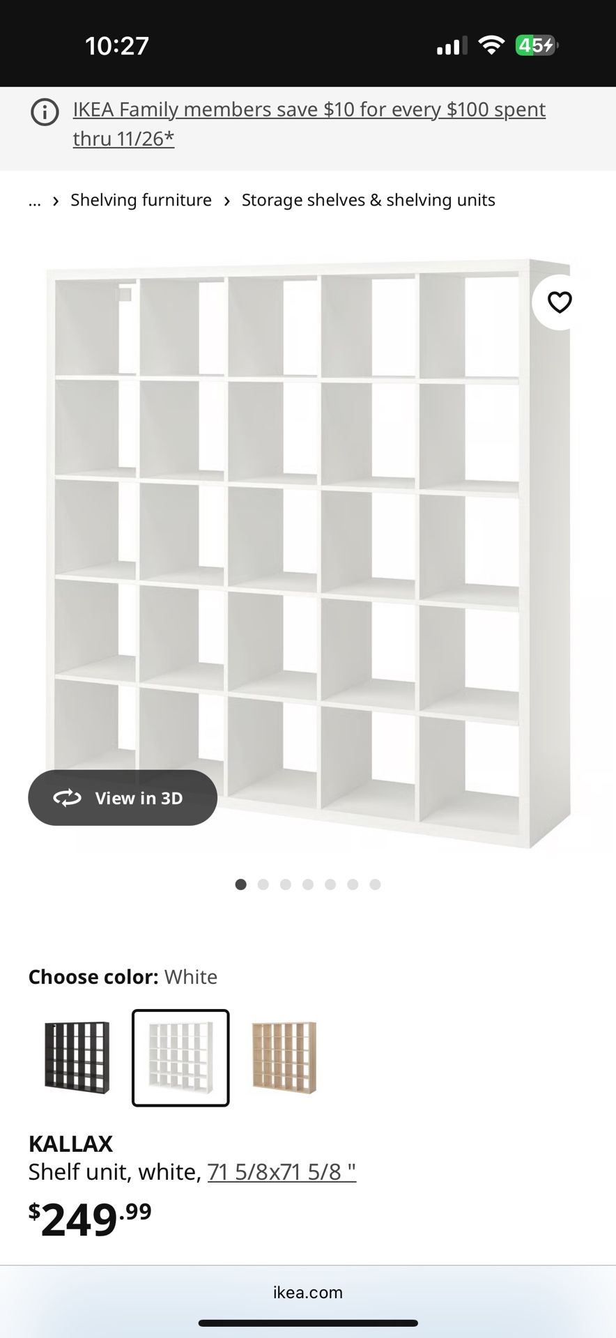 IKEA Shelf Unit “KALLAX Shelf unit, white, 71 5/8x71 5/8”