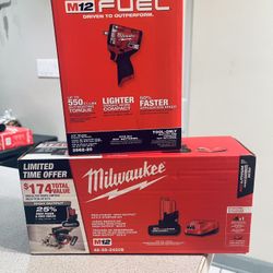 Milwaukee New M12 Fuel Stubby 3/8” Impact Wrench With Battery And Charger 