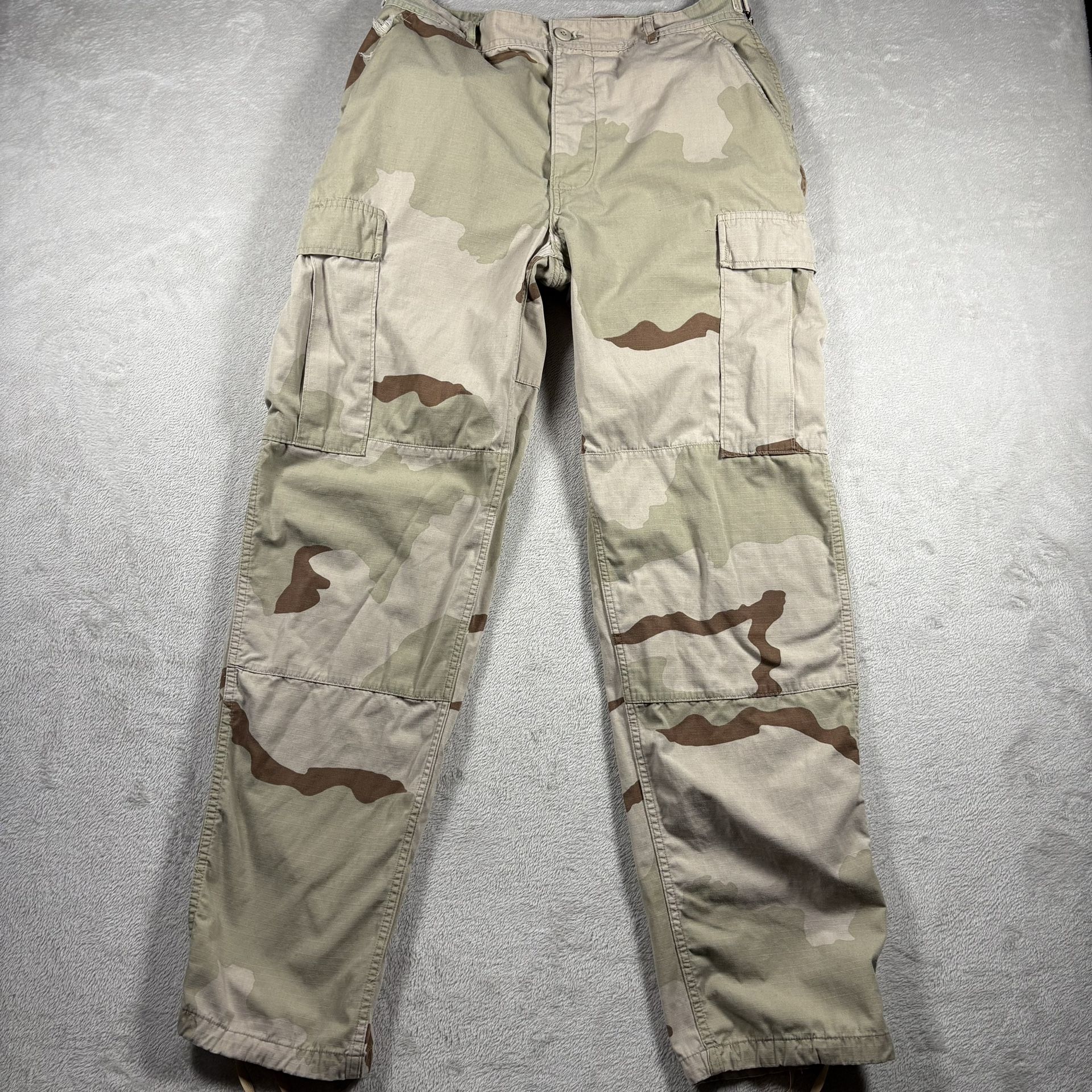 Military Pants Mens M Long 3 Color Desert Camo Ripstop Combat DCU Vintage #3193