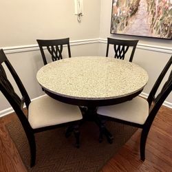 42” Round Granite Top Dining Table And 4 Chairs 