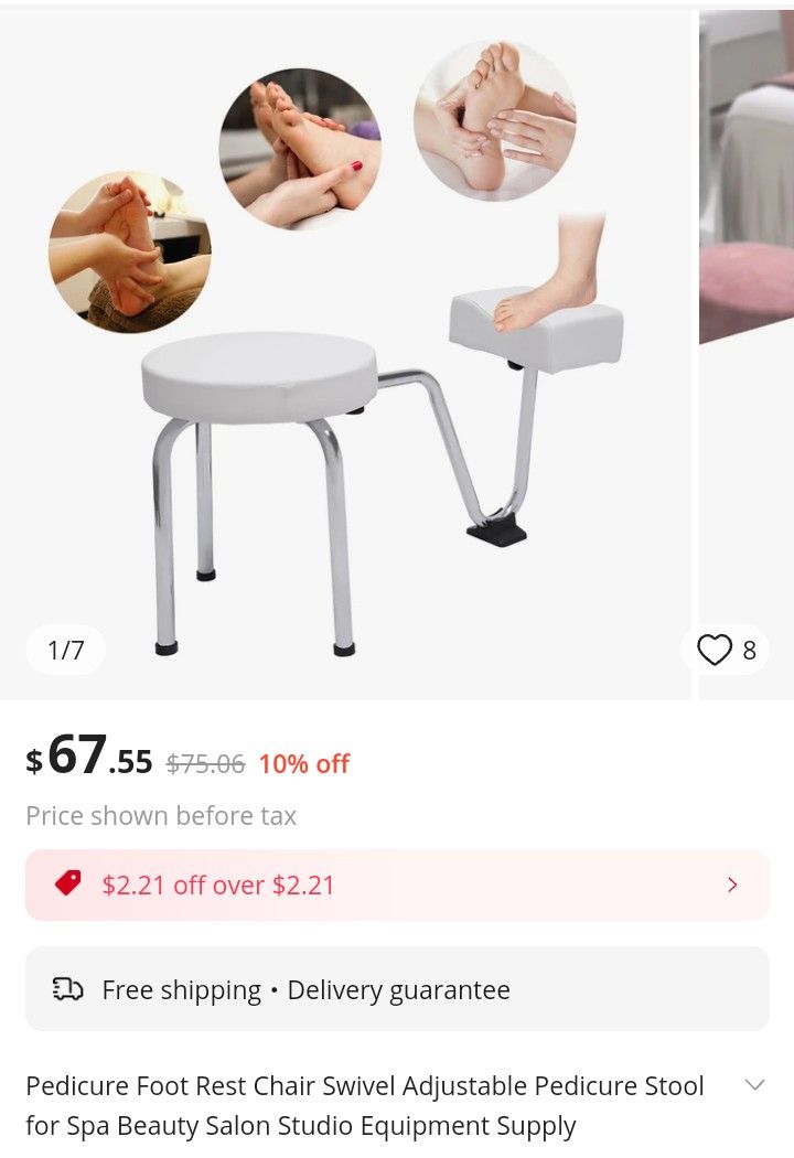 Pedicure Foot Rest Chair Swivel Adjustable Pedicure Stool for Spa Beauty Salon Studio Equipment Supply