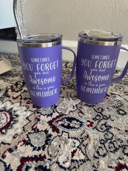 Purple Insulated Travel Mugs with Handle – Set of 2