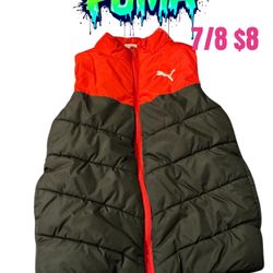Puma Black/Red Puffer Vest Full Zip Boys Youth Activewear Sz 7/8💖💖