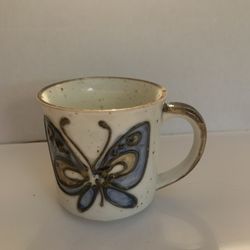 VTG Otagiri Style Speckled Stoneware Cobalt Blue Flower Floral Coffee Cup Mug