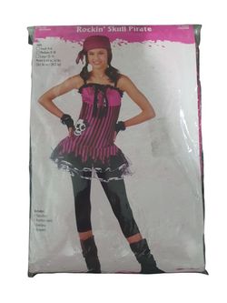 Skull Pirate Girl, Child's Halloween Costume. Size 8/10. *TuTu Dress *Footless *Bandana *Glovelets. 