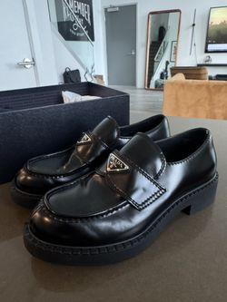Prada Brushed Leather Loafers - Mens Size 7, Black, Lug Sole