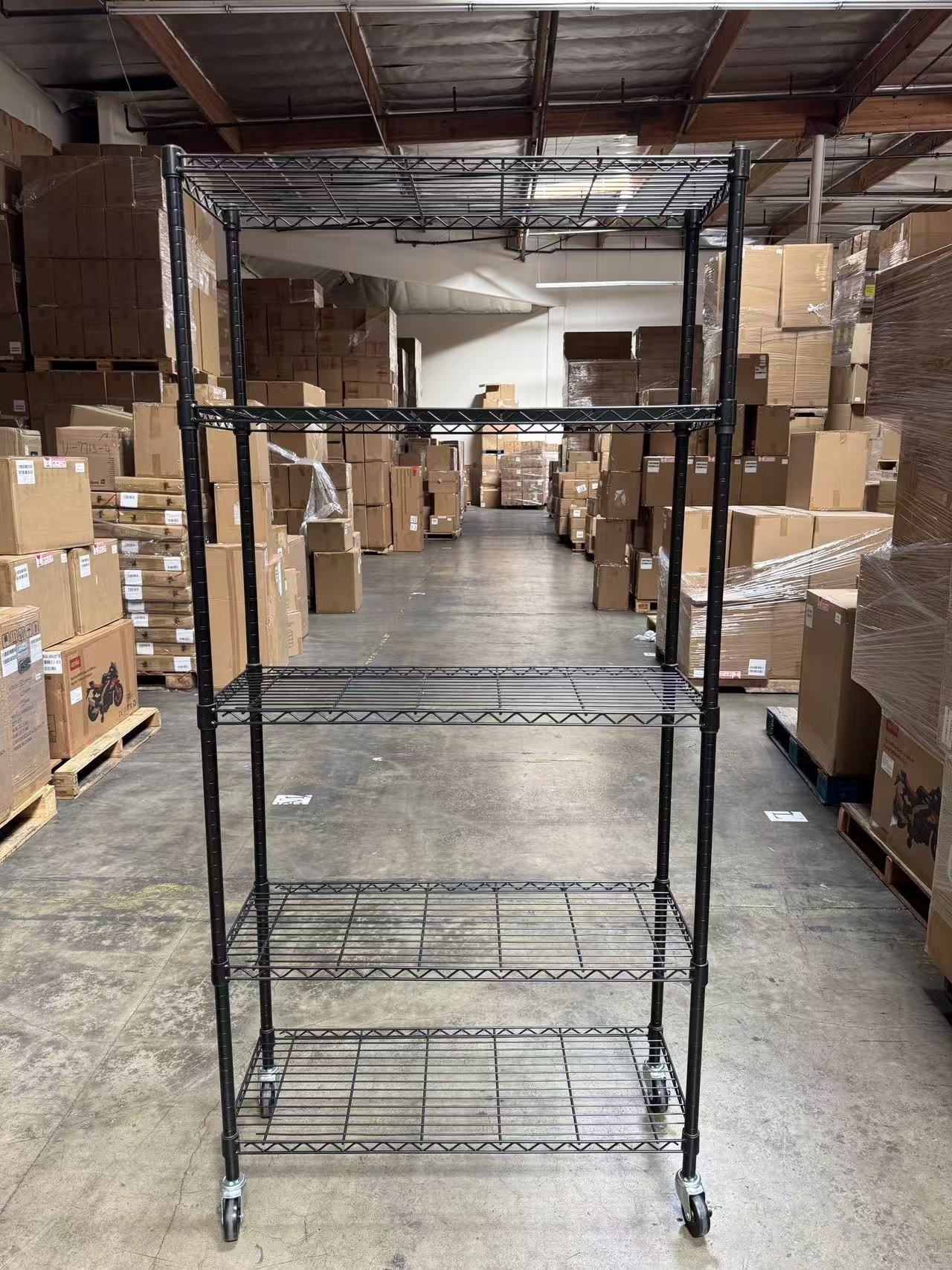New Black NSF Certified 5-Tier Steel Shelving Unit (with Casters) - 72"H x 36"W x 14"D