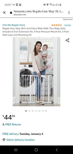 Regalo Easy Step 38.5-Inch Extra Wide Walk Thru Baby Gate, Includes 6-Inch Extension Kit, 4 Pack Pressure Mount Kit, 4 Pack Wall Cups and Mounting Kit