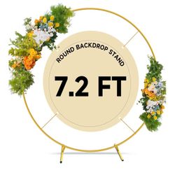 7.2ft Round Gold Balloon Arch Metal Wedding Backdrop Ring Stand Frame for Party 