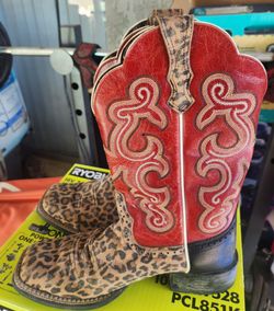 Leopard Print Red Cowboy Boots 7/8