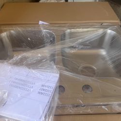 Glacier Bay 33 in. Drop-In 50/50 Double Bowl 20 Gauge Stainless Steel Kitchen Sink