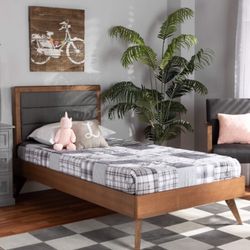 New Twin Size Mid Century Modern Solid Wood Platform Bed