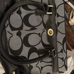 Authentic Coach Signature Canvas Satchel – Black & Gray