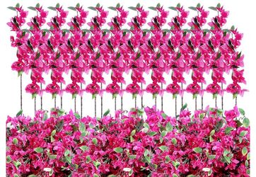 48 Pcs Faux Bougainvillea Branches, UV Resistant, Outdoor | Indoor Decor (Rose Red)