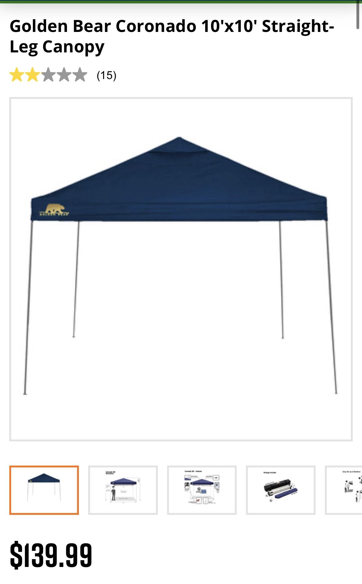 10’ X 10’ Golden Bear Pop Up Tent