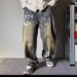 Vintage Distressed Blue Harajuku Denim Pants