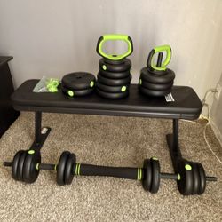 Weights And Bench , Adjustable Kettlebell Set, 4 in 1 bumbbell set, 88 LBS Weight Set . NEW, all for $130