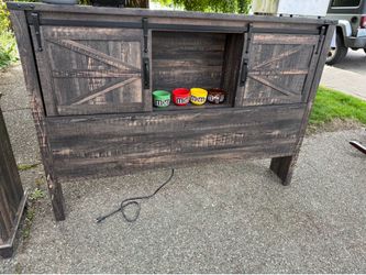 Bed frame with bookcase headboard and dresser