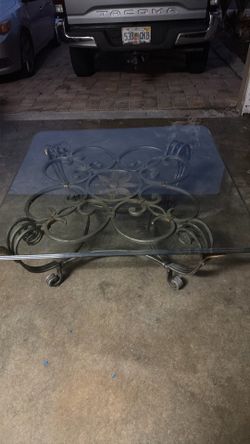 Elegant Glass Top Wrought Iron Coffee Table