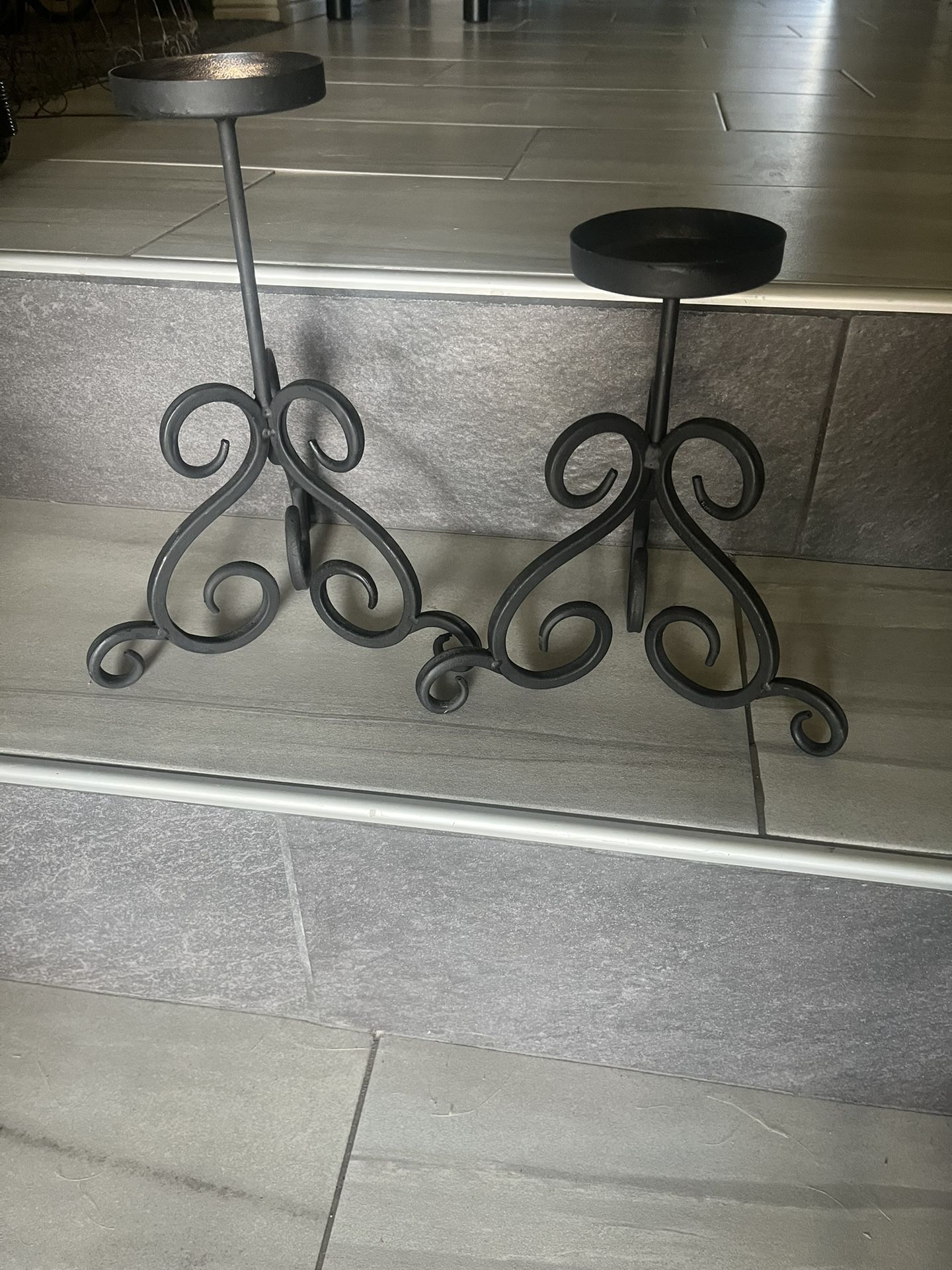 2 Black Metal Candle Holders