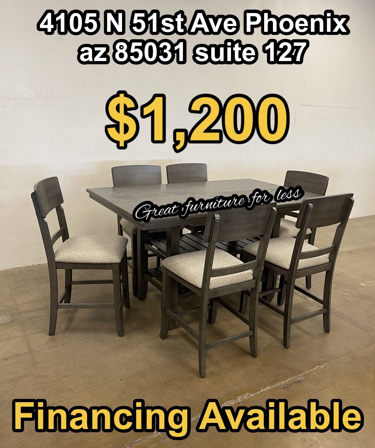7 PCs Dining Table Set Grey Wood Brand New