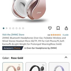 Zihnic Bluetooth Headphones Over Ear 