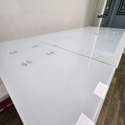 Wolcott Ana Luxury Glass and Chrome Extendable Dining Table - New